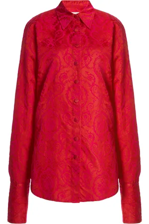 DRIES VAN NOTEN Celina Flocked Button-Down Shirt, , FR 38