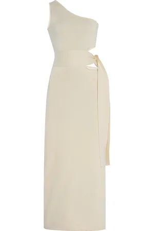 Simkhai Aurelia Asymmetric Cutout Cotton-Silk Midi Dress, , XS