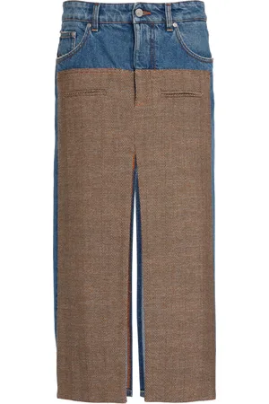 Stella McCartney Tweed-Paneled Denim Midi Skirt, , XS