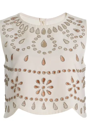 ALEXIS Tavy Crystal-Embellished Cutout Stretch-Crepe Crop Top, , L