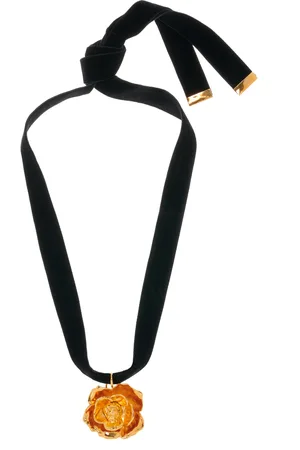 Oscar de la Renta Gardenia Brass and Velvet Necklace, , OS, , Gifts For Her