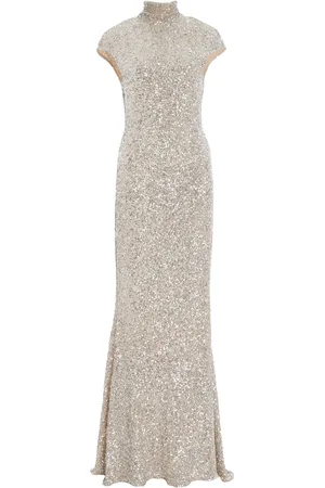 Carla Zampatti High-Neck Crushed Sequined Gown, , AU 10