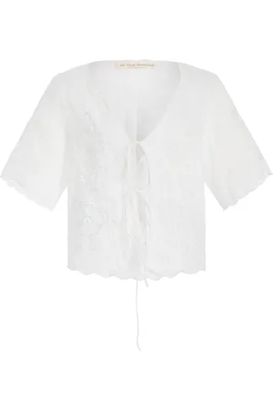 All That Remains Eta Embroidered Cotton Voile Tie-Front Top, , AU 12