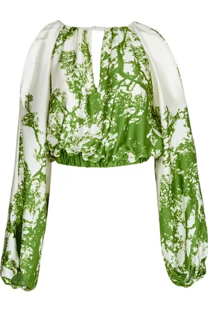Silvia Tcherassi Elke Cropped Cold-Shoulder Stretch-Silk Top, , XS