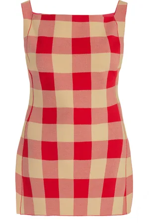 High Exclusive Asher Gingham Cotton-Blend Knit Apron Top, , M