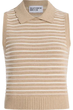 Matthew Bruch Striped Knit Cotton-Blend Collared Tank Top, , M