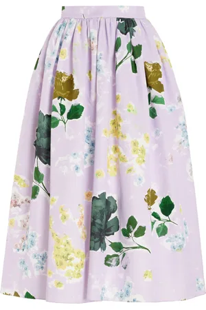 Erdem Gathered Cotton-Blend Midi Skirt, , UK 8