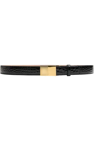 Khaite Elio Croc-Embossed Leather Belt, , 70 cm