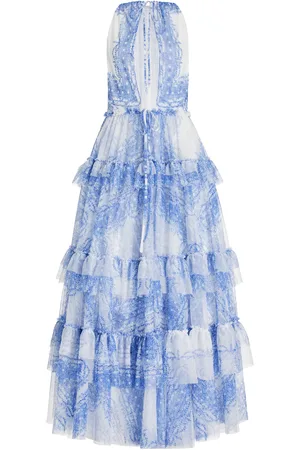 Serafini Tiered Printed-Mesh Maxi Dress, , IT 40