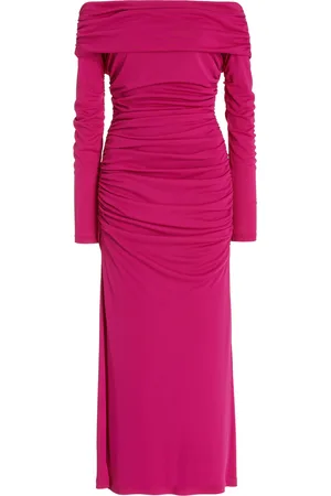 Carolina Herrera Ruched Off-The-Shoulder Jersey Midi Dress, , XS