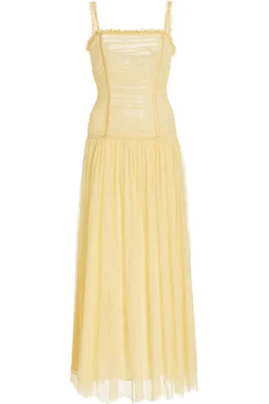 ULLA JOHNSON Florelle Ruched French Chantilly Lace Maxi Dress, , US 4