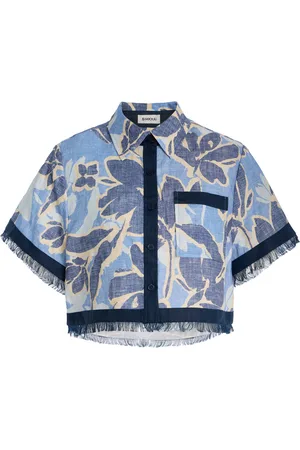 Simkhai Topanga Hydrangea-Printed Linen Shirt, , XS