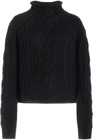 High Aran Cable-Knit Cotton Sweater, , XL