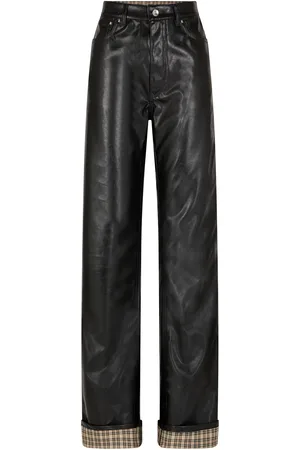 Paco rabanne Tartan-Lined Vegan Leather Wide-Leg Pants, , 27