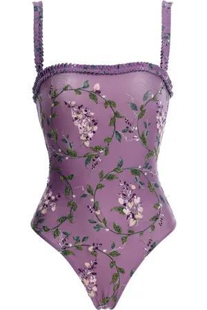 Agua by Agua Bendita Limon Floral Linen One-Piece Bathing Suit, , XL