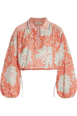 BOTEH De Flore Collared Linen Crop Top, , 0