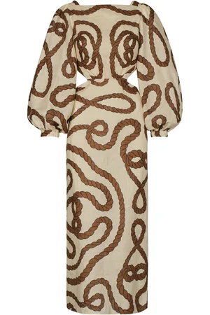 JOHANNA ORTIZ Sailing Robes Balloon Sleeve Linen Midi Dress, , US 10