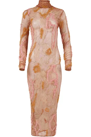 ONALAJA Zusi Beaded Printed Mesh Dress, , XL