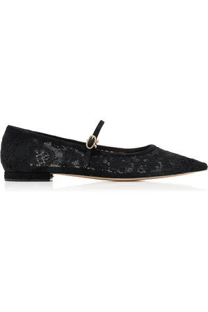 Gianvito Rossi Suede-Trimmed Lace Flats, , IT 36