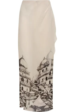 Andres Otalora Haveli Printed Chiffon Maxi Skirt, /white, XS