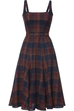 LENA HOSCHEK Madison Plaid Wool Midi Dress, , XS