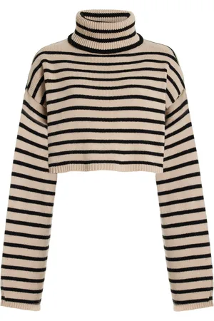 The Frankie Shop Athina Striped Wool-Blend Cropped Turtleneck Sweater, , M/L