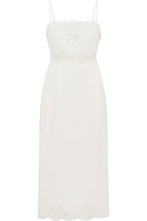 LOVESHACKFANCY Vinca Lace-Trimmed Cotton Midi Dress, , US 0
