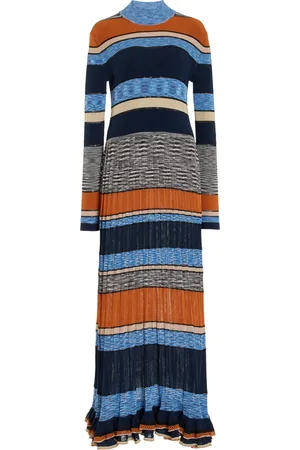 ULLA JOHNSON Evangeline Pleated Striped Knit Midi Dress, , P