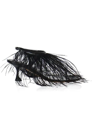 Proenza Schouler Tee Feather-Embellished Leather Thong Sandals, , IT 36