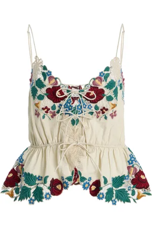 SEA Katharine Embroidered Cotton-Linen Top, , XS