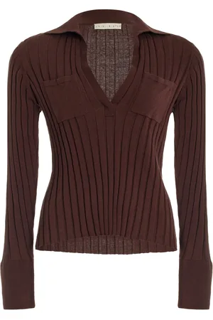 Usisi Sister Hannah Velvet-Detailed Ribbed-Knit Cotton Top, , XS