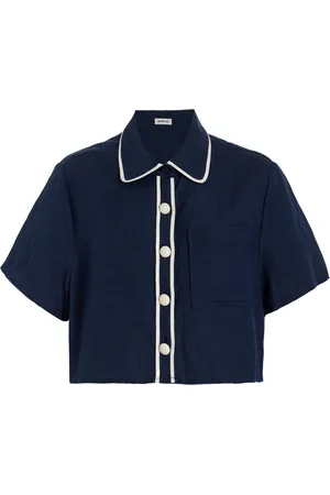 Simkhai Solange Cropped Linen-Blend Shirt, , L