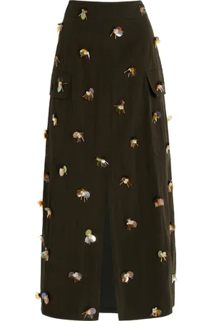 ULLA JOHNSON Rhodes Embellished Cotton-Blend Midi Skirt, , US 0