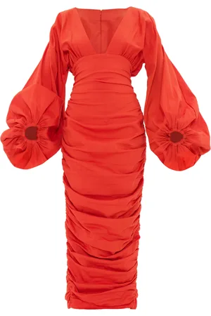 Andrea Iyamah Anida Ruched Twill Midi Dress, , S