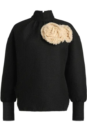 A.W.A.K.E. MODE Waffle Floral-Appliquéd Ruffle Top, , FR 36