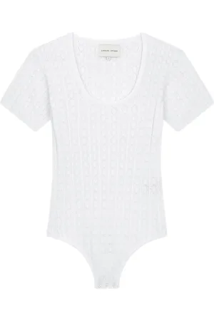 Loulou de Saison Silas Ribbed Knit Lace Bodysuit, , L