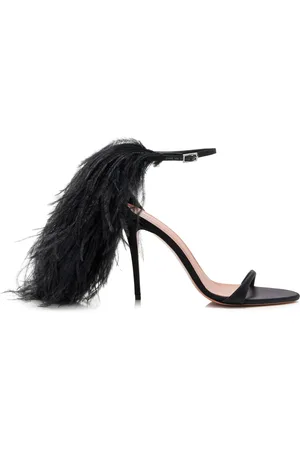 Amina Muaddi Jerry Feather-Trimmed Satin Sandals, , IT 36