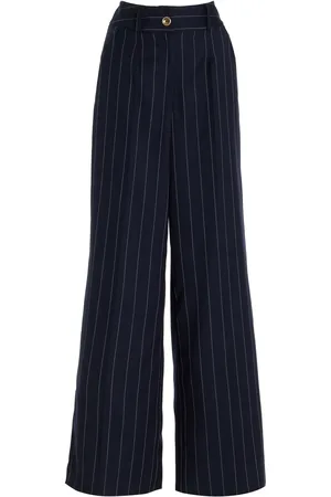 Sergio Hudson Pinstriped Wool Wide-Leg Pants, , US 4