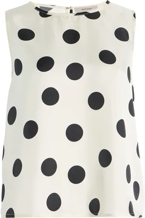 ASCENO Exclusive Riviera Sofia Polka-Dot Silk-Twill Top, /white, S