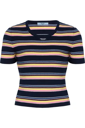 Prada Striped Ribbed-Cotton T-Shirt, , IT 42