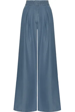 Andres Otalora Esencia Shirred Tencel Denim Wide-Leg Pants, , US 0