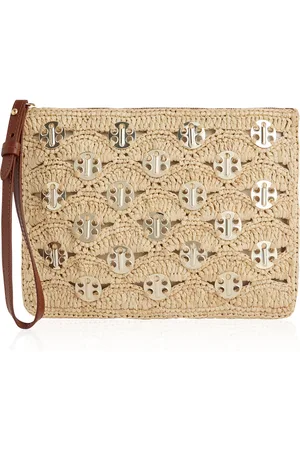 Paco rabanne Embellished Woven Raffia Pouch, , OS