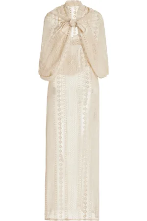 Albus Lumen Scarf-Detailed Cotton Crochet Maxi Dress, , AU 14