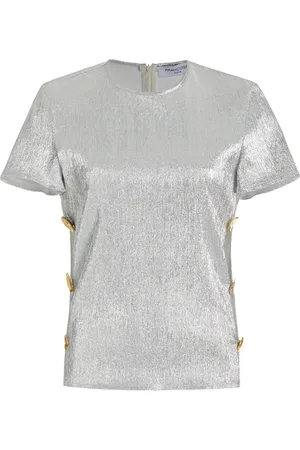 FRANCOISE Exclusive Emanuelle Buttoned Lamé Top, , FR 34