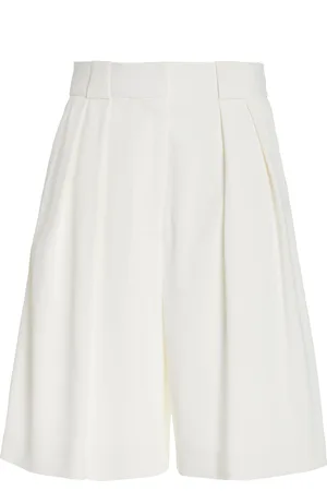 Khaite Rillo Pleated Crepe Knee-Length Shorts, , US 6