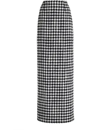 Carolina Herrera Houndstooth Linen-Blend Maxi Skirt, /white, US 0