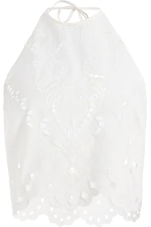 Zuhair Murad Eyelet Cotton Cropped Top, , FR 42