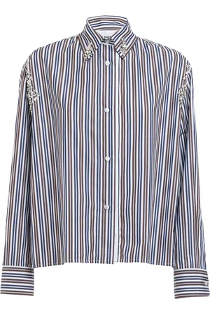 Des Phemmes Crystal-Embellished Striped-Cotton Shirt, , IT 38