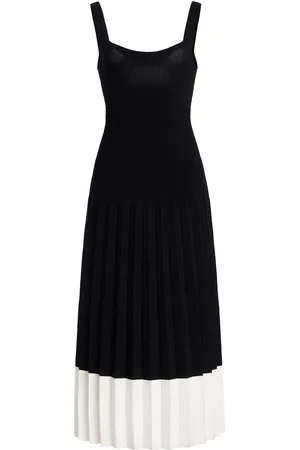 Staud Ellison Pleated Compact-Knit Midi Dress, , S