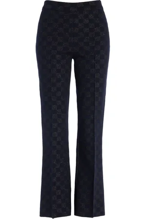 High Exclusive Kick Checked Stretch-Cotton Knit Cropped Flared Pants, , XS